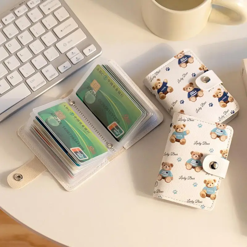 

1Pcs Portable Cute Bear Card Case 20 Slots PU Leather Card Bag Simple Large Capacity Card Holder