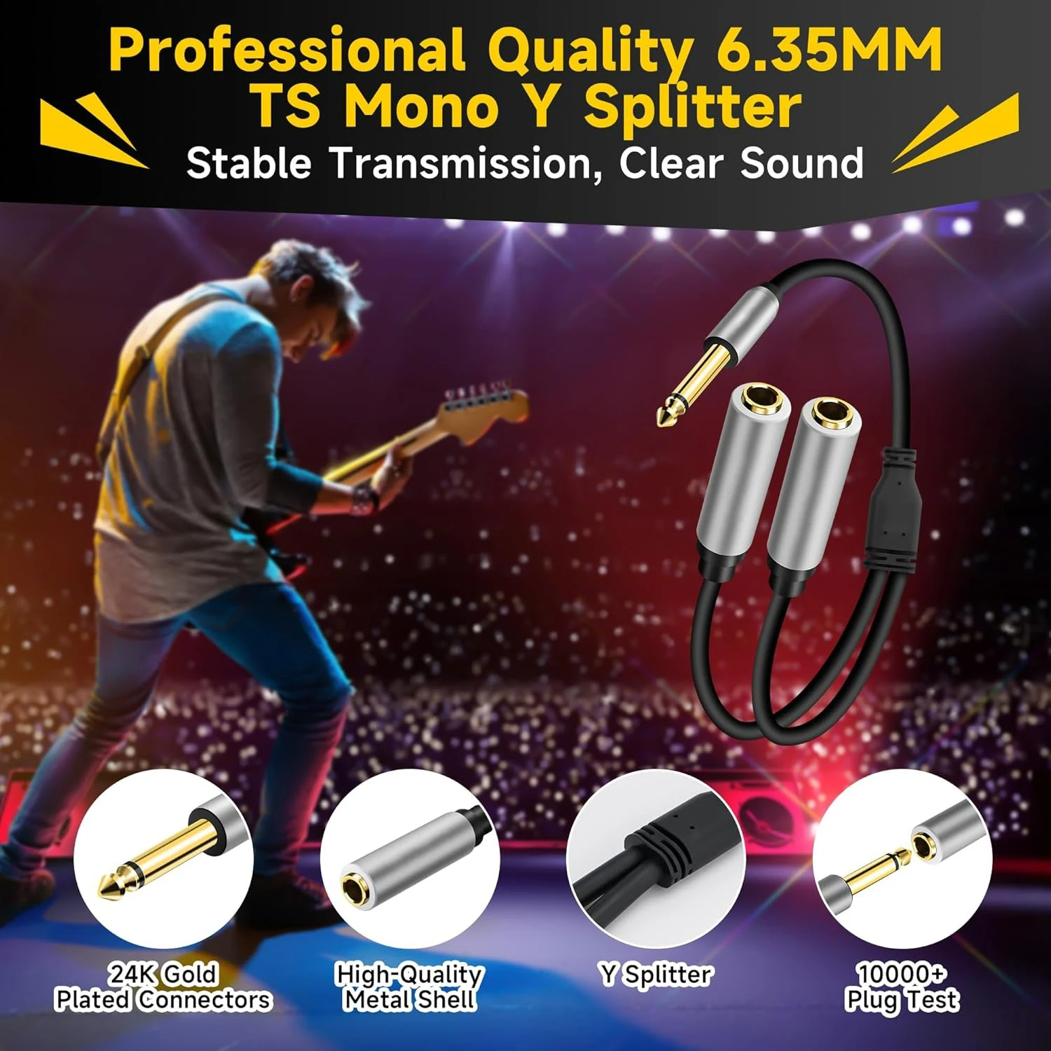 1/4 Inch TS Mono Male To Dual 6.35mm 6.5mm Female Y Splitter Audio Cable 0.3M 1Ft Gold Plated Jack Extension Cord For Guitar Amp