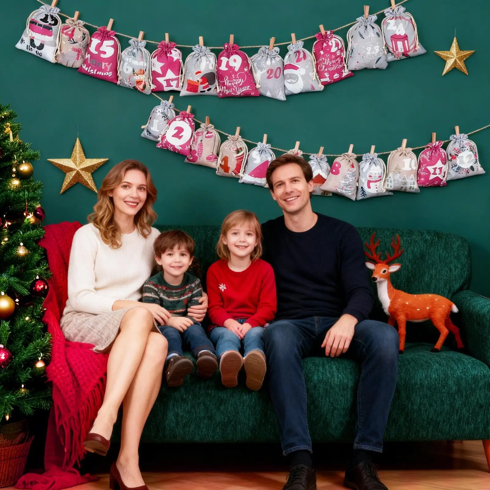 

Рождественские адвент-сумки, 24-дневные многоразовые многоразовые рождественские декорации, пустые сумки на шнурке с цифрами для детей, друзей семьи