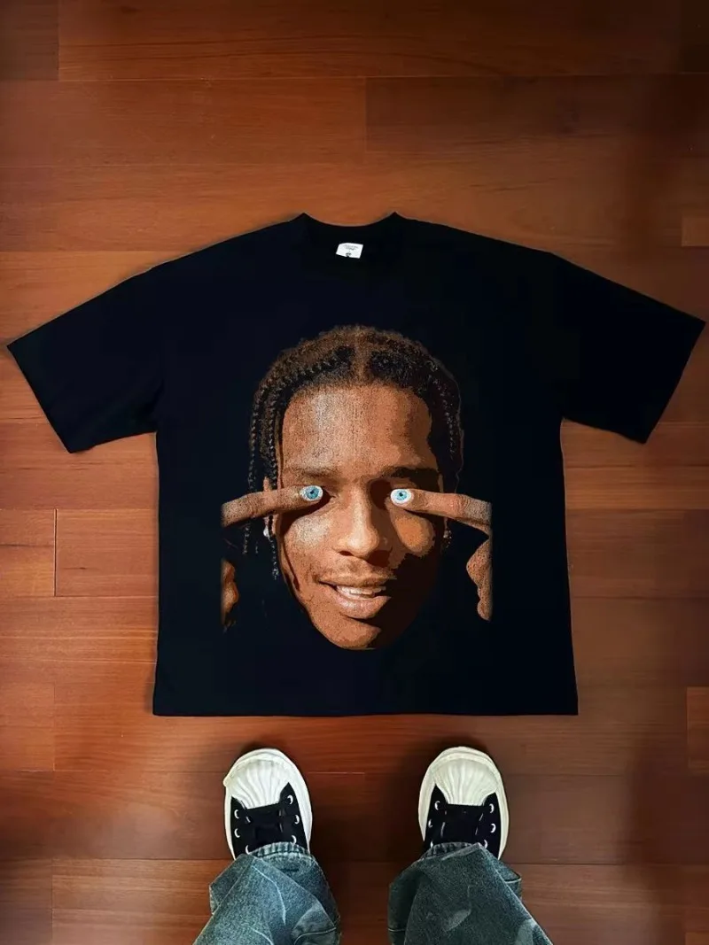 

2025 г., хлопковая футболка с короткими рукавами и рисунком в американском уличном стиле, большая футболка унисекс для пары, винтажный повседневный топ