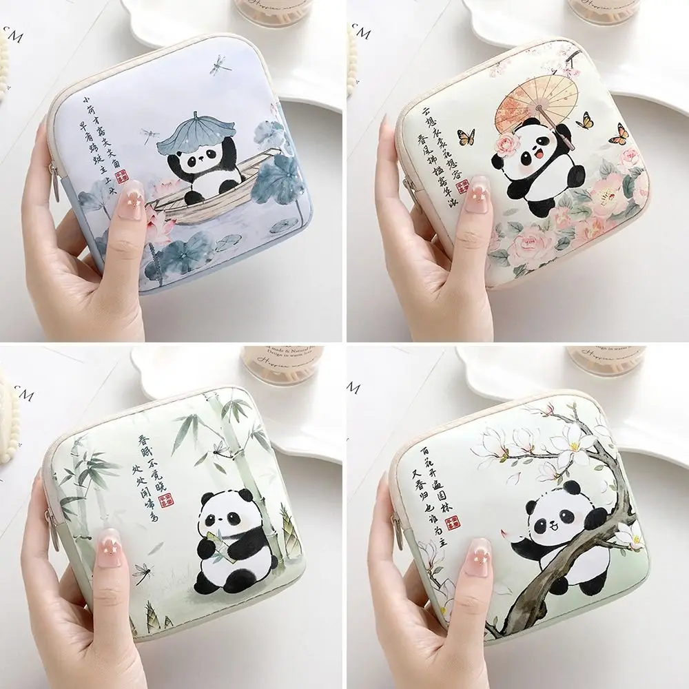 Cute PVC Sanitary Pads Bag Large Capacity Multipurpose Cosmetic Bag Lipstick Earphones Storage Panda Coin Purse