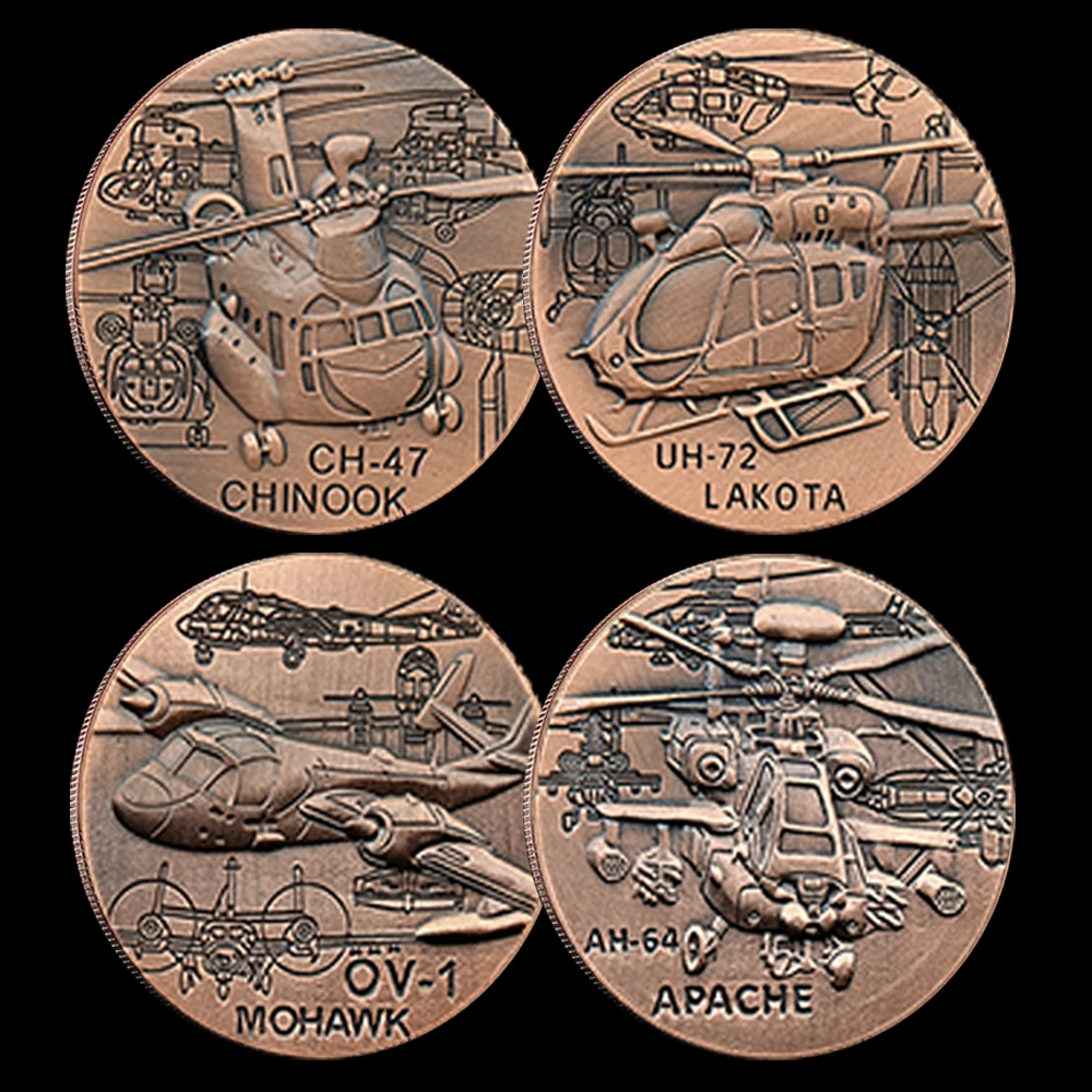 Plane / American Military Aircraft Bronze Challenge Coin CH-47,AH-64,OV-1,UH-72 1 Oz Helicopter Bimetallic Medallion