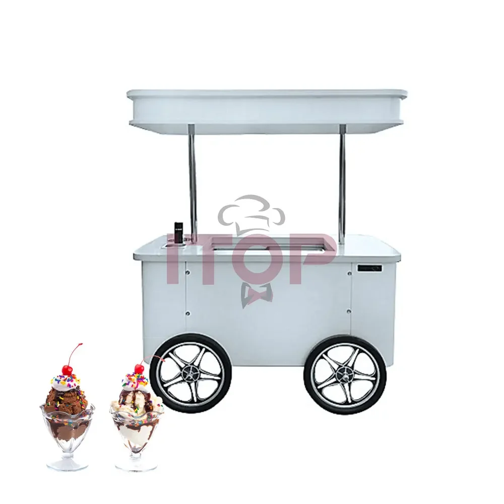 ITOP 1700W Mobile Supermarket Push Ice Cream Cart Outdoor Italian Gelato Bike Modern Design Fast Food Kiosk Cart Trailer