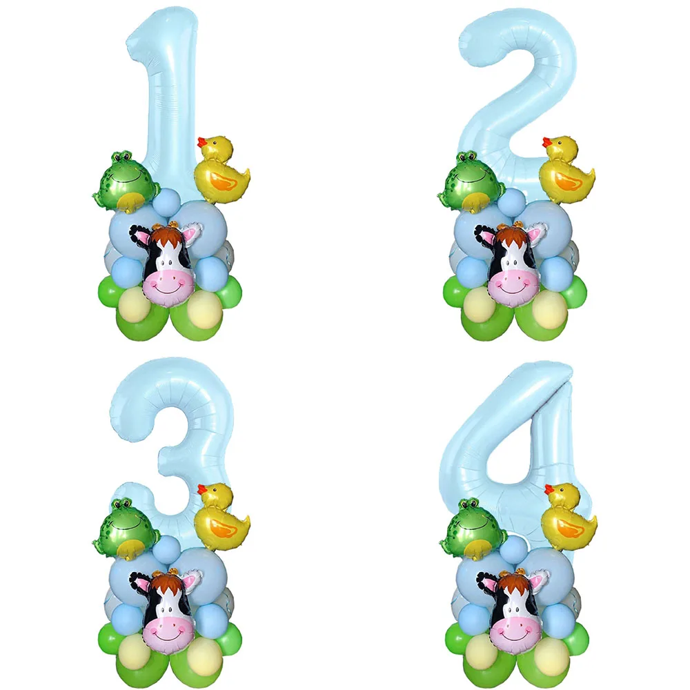 

26pcs Farm Animal Balloon Tower with 40inch Digital Baloon Mini Cow Frog Duck Balloons Kids Farm Birthday Party Decorations