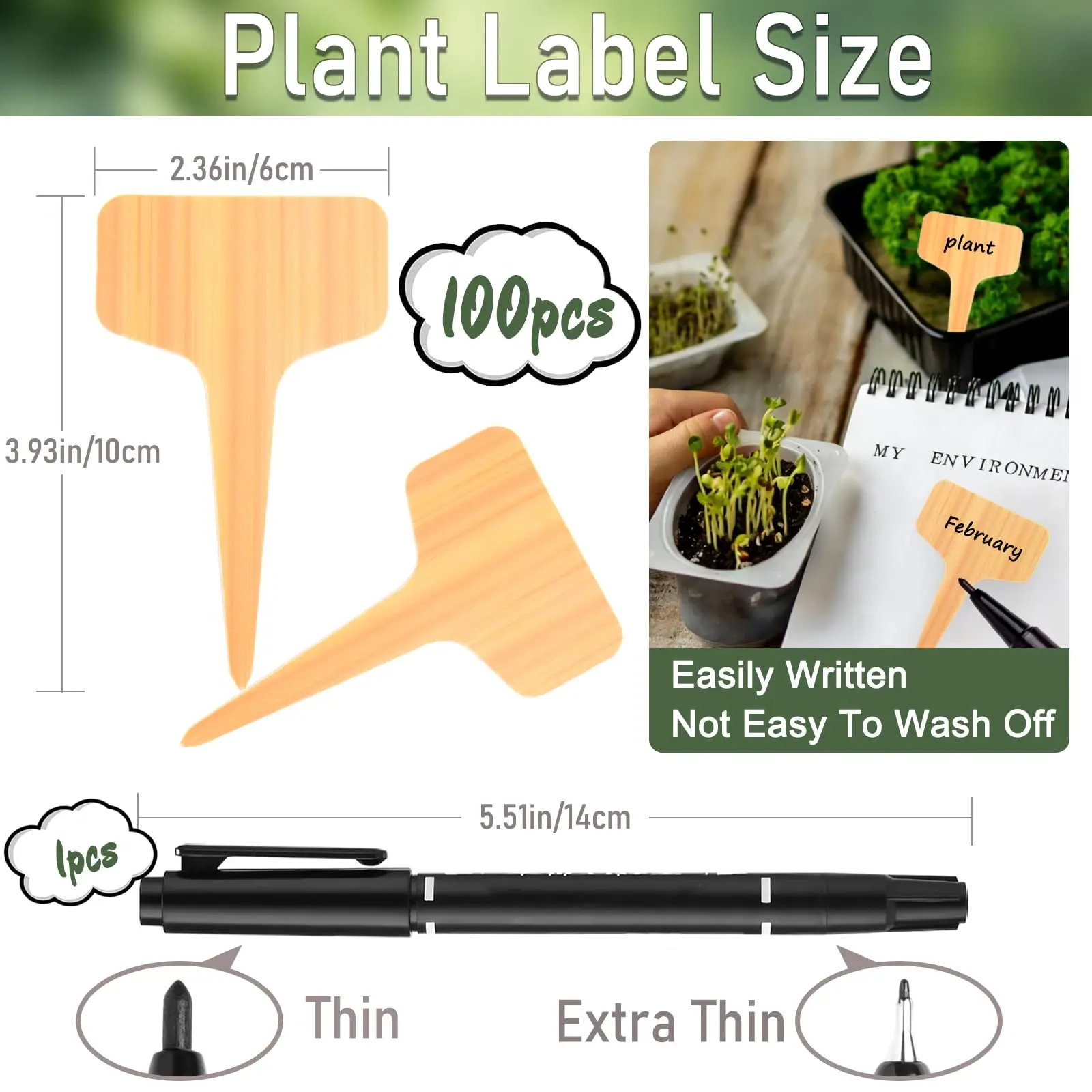 100 plastic plant labels, equipped with marker pens and waterproof type, are suitable for planting vegetable gardens.