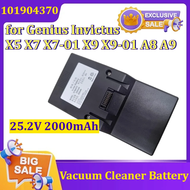 

101904370 25.2V 2000mAh Rechargeable Vacuum Cleaner Battery for Genius Invictus X5 X7 X7-01 X9 X9-01 A8 A9