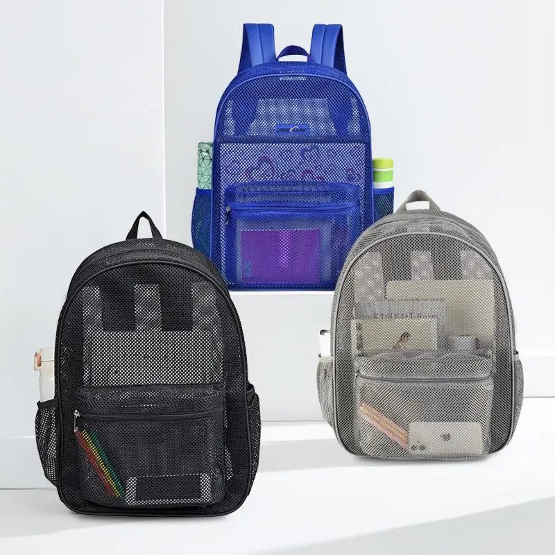 Women's Mesh Breathable Transparent Backpack, Portable Hollow Casual Outdoor Travel Storage Bag for Camping