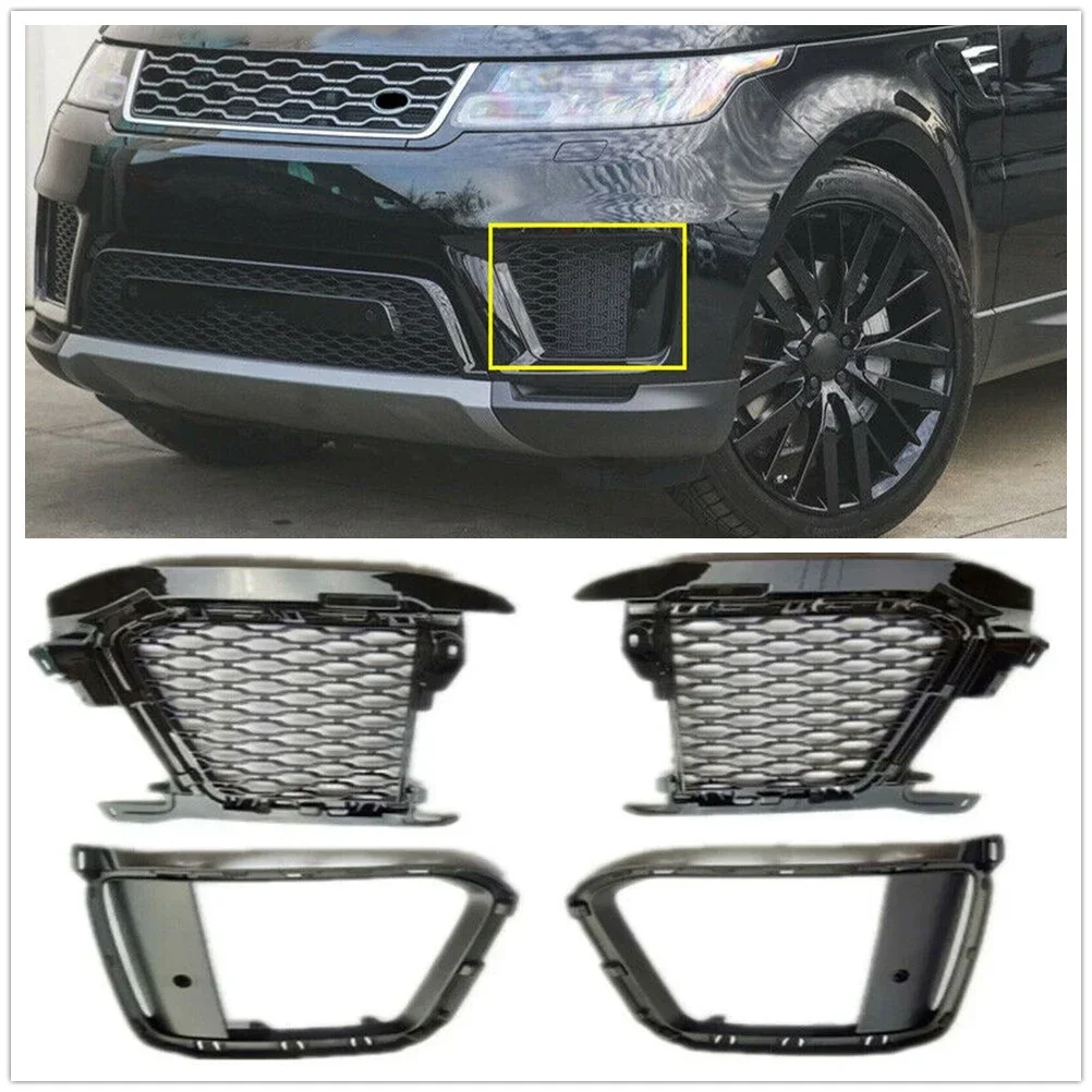 New！ For Land Rover Range Rover Sport 2018-2019 Fog Lamp Cover Intake Frame Bezel+Bracket Trim Front Bumper Side Air Vent Mesh G