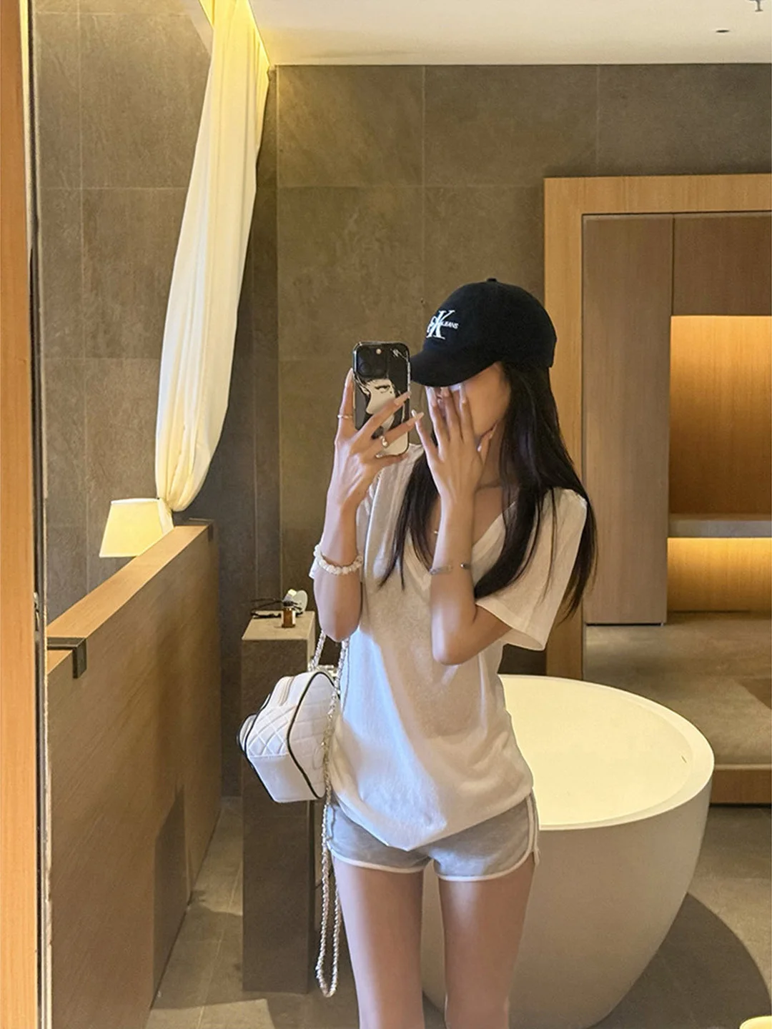 American Style Short Sleeve Snowflake Cotton T-Shirt Women Summer Thin Loose Casual Transparent Top V-Neck Regular Fit