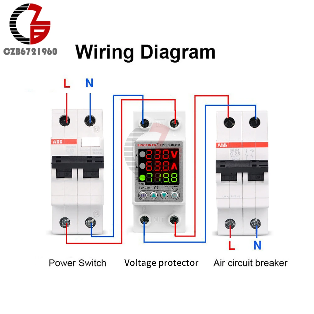 AC 220V/230V 40A/63A LCD Dual Display Voltmeter Ammeter Din Rail Adjustable Voltage Current Tester Battery Capacity Indicator