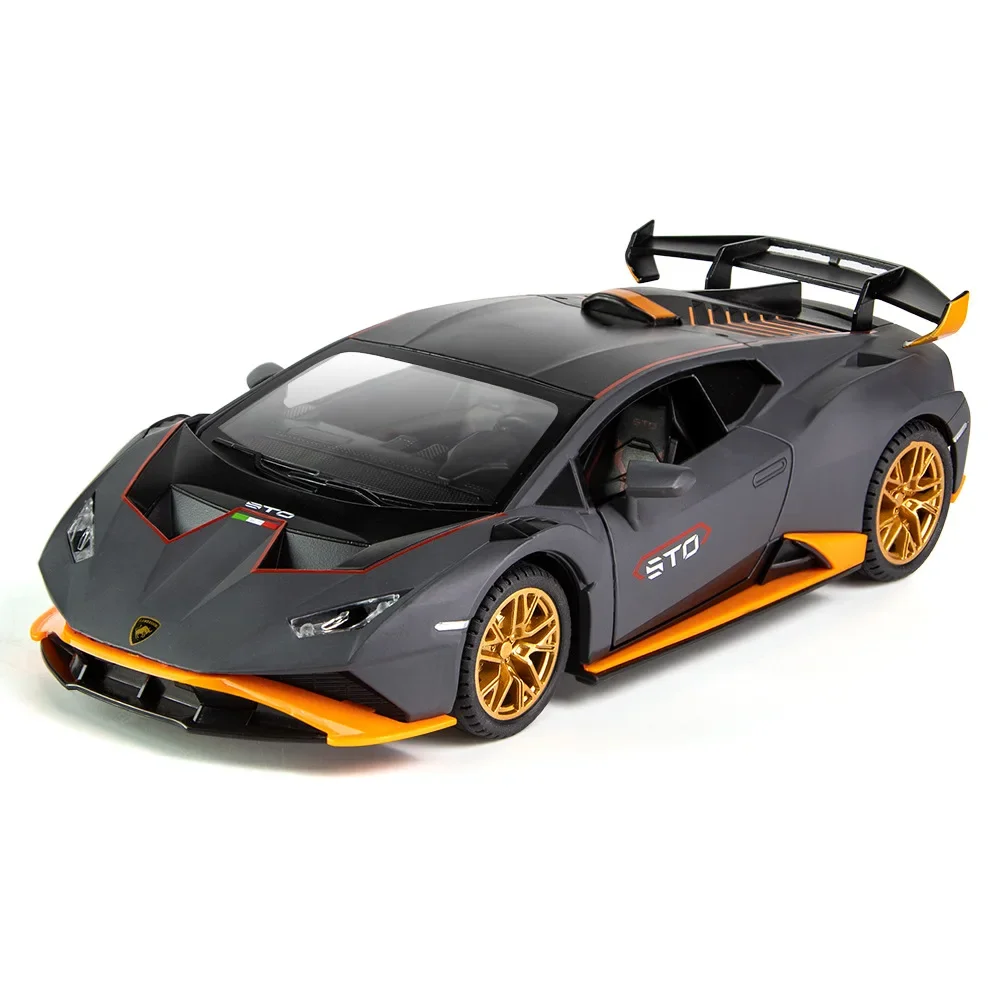 Voiture de sport Lamborghini Motoracan STO 1:24, modèle en alliage métallique moulé sous pression, son, lumière, nervure arrière, collection de jouets pour enfants, cadeau, F443