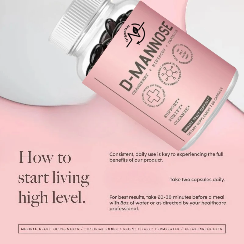 Women's Urinary Health Support D-Mannose Supplement with Cranberry Hibiscus Flower & Dandelion Root 60 Capsules for Health Care