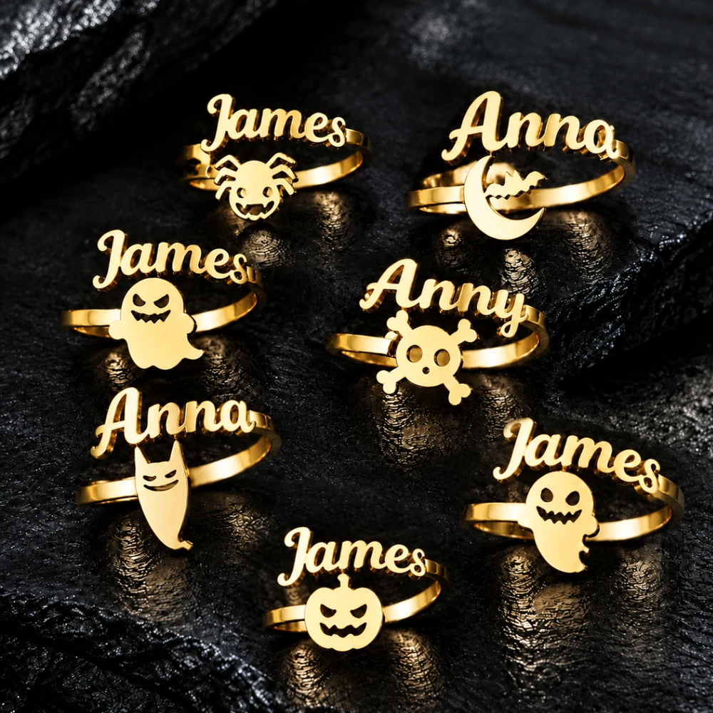 Customizable Name Ring – Halloween Collection Stainless Steel Openable Ring Various Styles Designs Halloween Gifts For Men Women