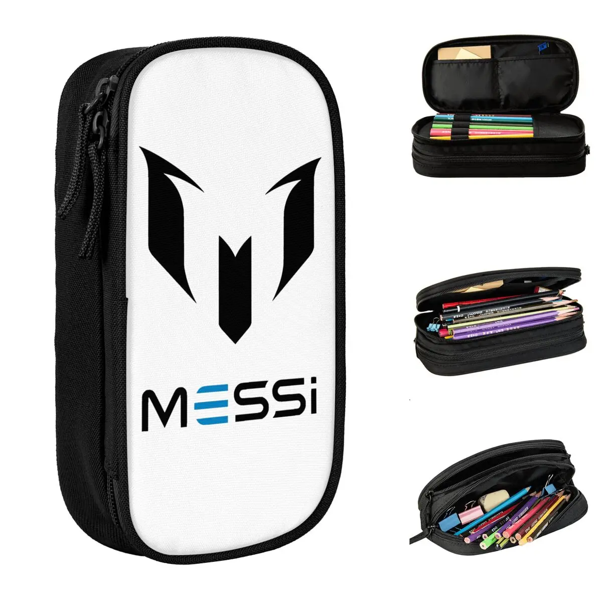 Messied Soccer Pen Box Double Layer Large-capacity School Accessories Football Messis Pencil Case Stationery Amazing Gift