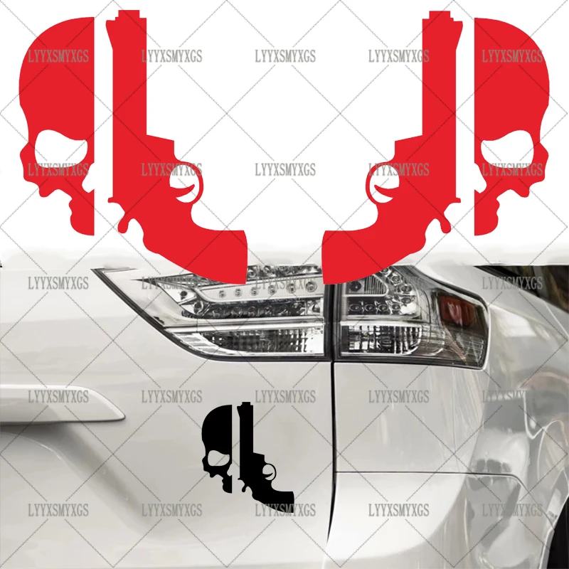 

Self-Adhesive Custom Revolver Gun Skull Car Stickers Waterproof Sunscreen Vinyl Decal PVC wholesale Car Accessories