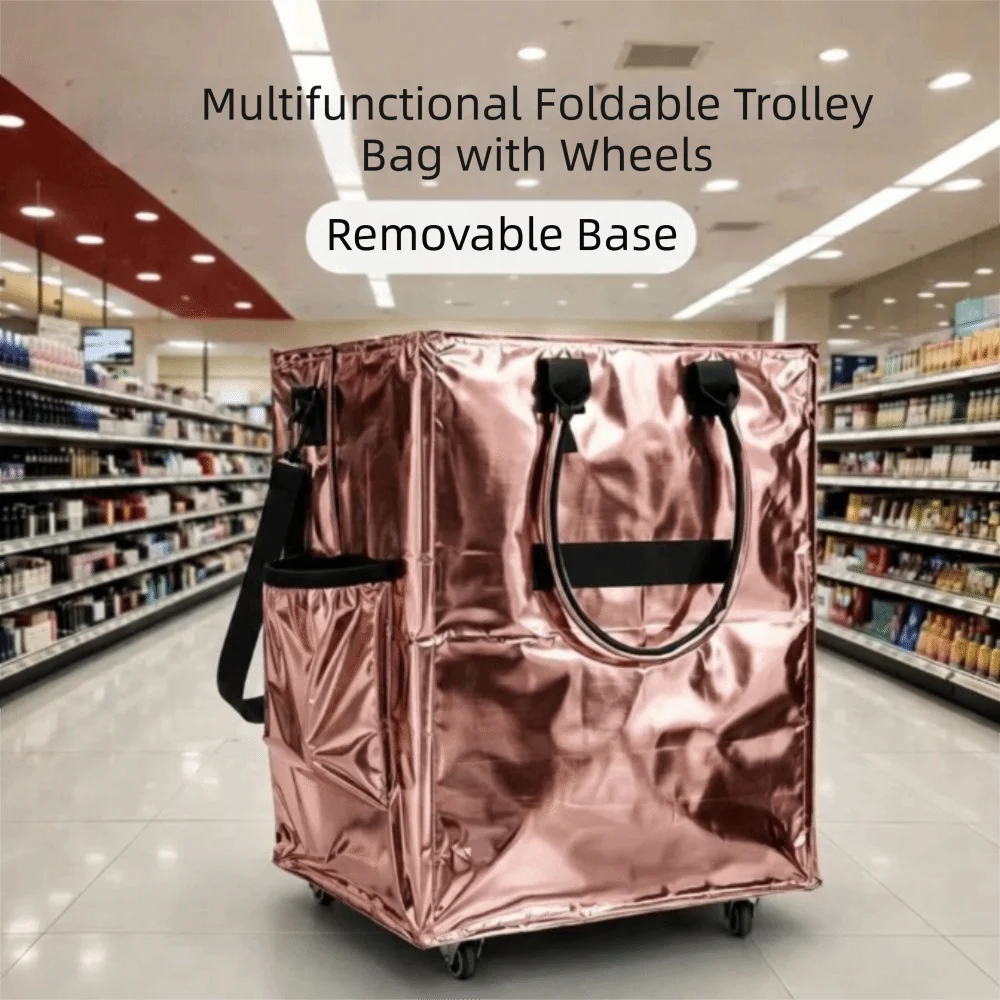

Large Capacity Reusable Grocery Bag Reinforced Handles 4 Wheels Shopping Cart Thickening Trailer Stable Bottom Plate