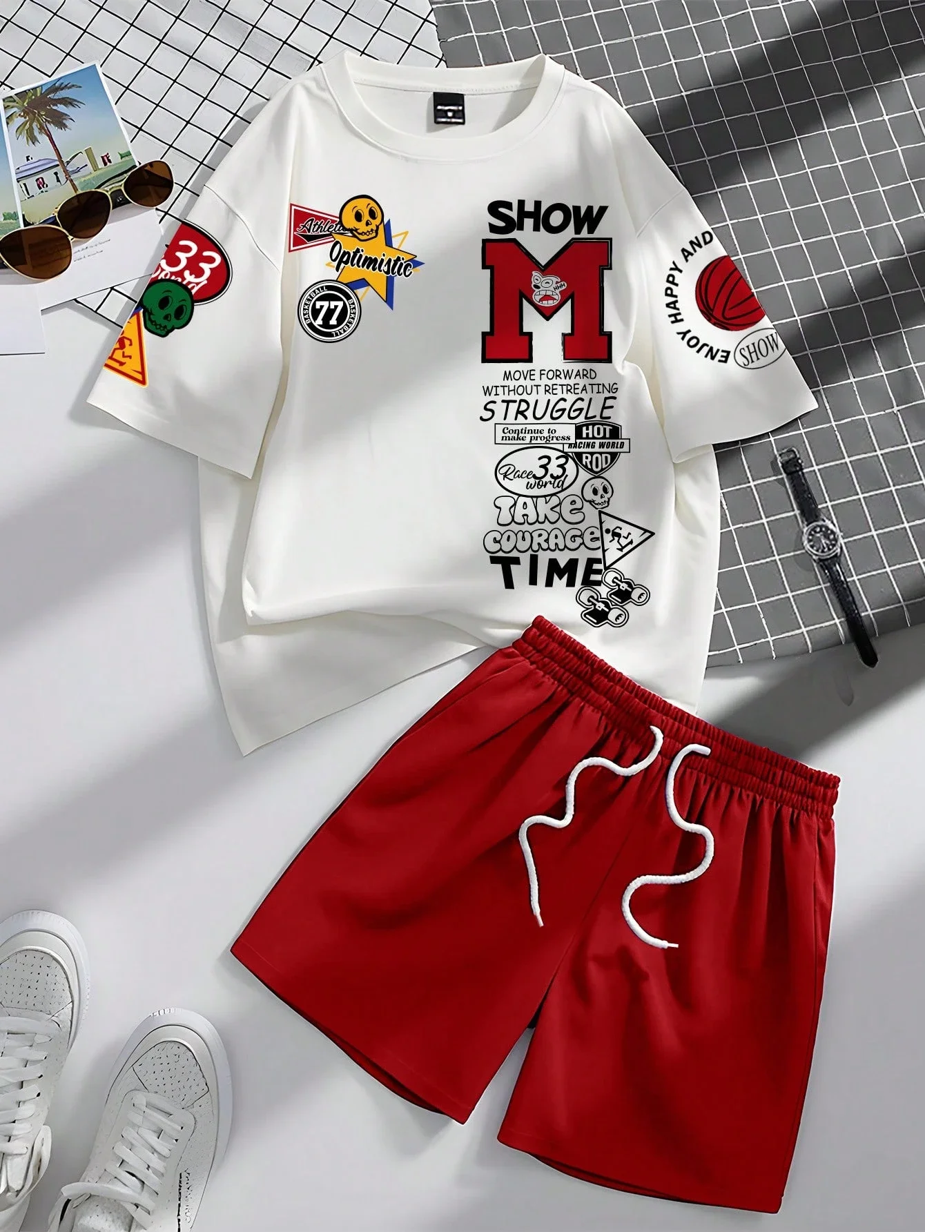 

Men's Short Sleeve T-Shirt and Shorts Set Casual Fashionable Everyday Wear Outdoor Trendy Sportswear Comfortable Clothing
