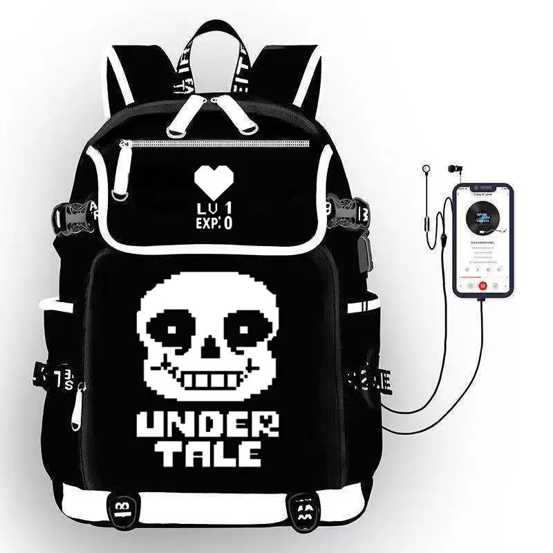 

Undertale Sans Skull Scouting Anime USB Port Backpack Bag Kids School Book Students Outdoor Shoulder Rucksack Laptop Mochila