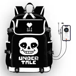 Undertale Sans Skull Scouting Anime USB Port zaino Bag Kids School Book studenti Outdoor spalla zaino Laptop Mochila