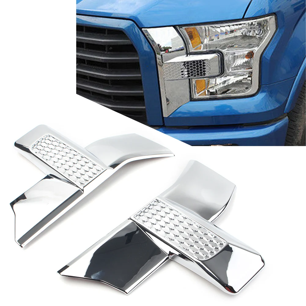 

1Pair Car Front Bumper Grill Headlight Lamp Grille Cover Trim For Ford F150 2015 2016 2017 ABS Plastic Chrome