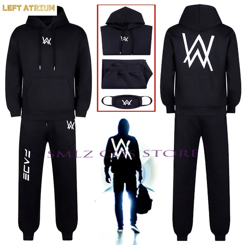 

Hot Alen Walker Cosplay DJ Electronic Music Master Cosplay Black Hooded Pants Set Party Fantasia Uniform for Woman Men Hoodie