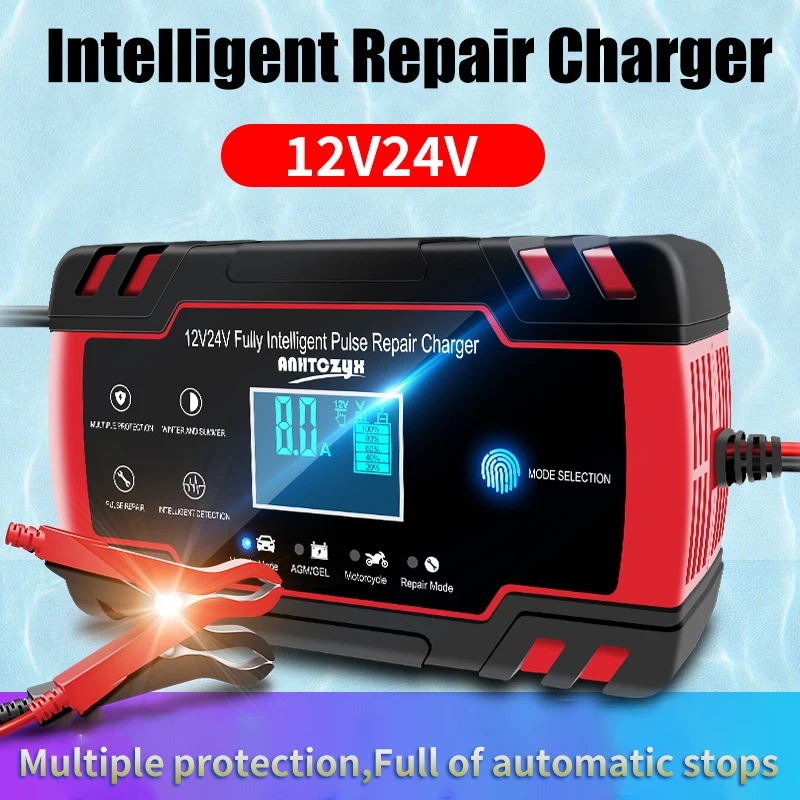 

12V-24V 8A Full Automatic Battery-chargers Digital LCD Display Car Battery Chargers Power Puls Repair Chargers Wet Dry Lead Acid