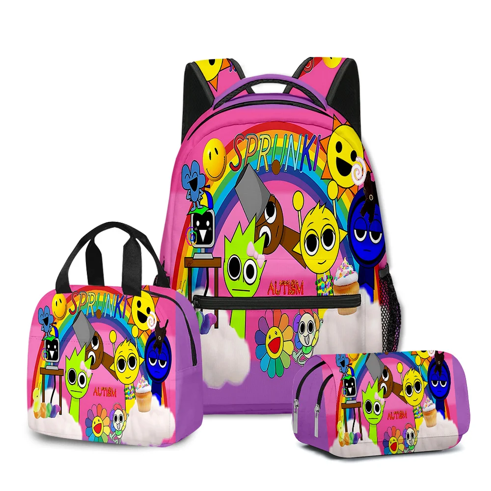 

Classic Classic Popular Novelty Sprunki 3D Printed 3pcs/Set student School Bags Travel Notebook Backpack Lunch bag Pencil Case