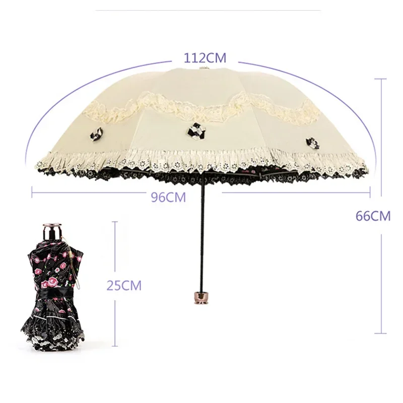 3D Flower Lace Sun Umbrella Lolita Black Coating Anti UV Sunscreen Outdoor Portable Women Parasol Strong Wind Resistant Vintage