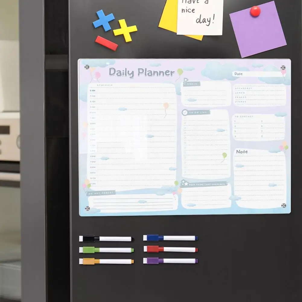 Planejador Semanal Acrílico Transparente, Adesivos Magnéticos, Re-Gravável, Escrita Suave, Quadro de Mensagens para Organização