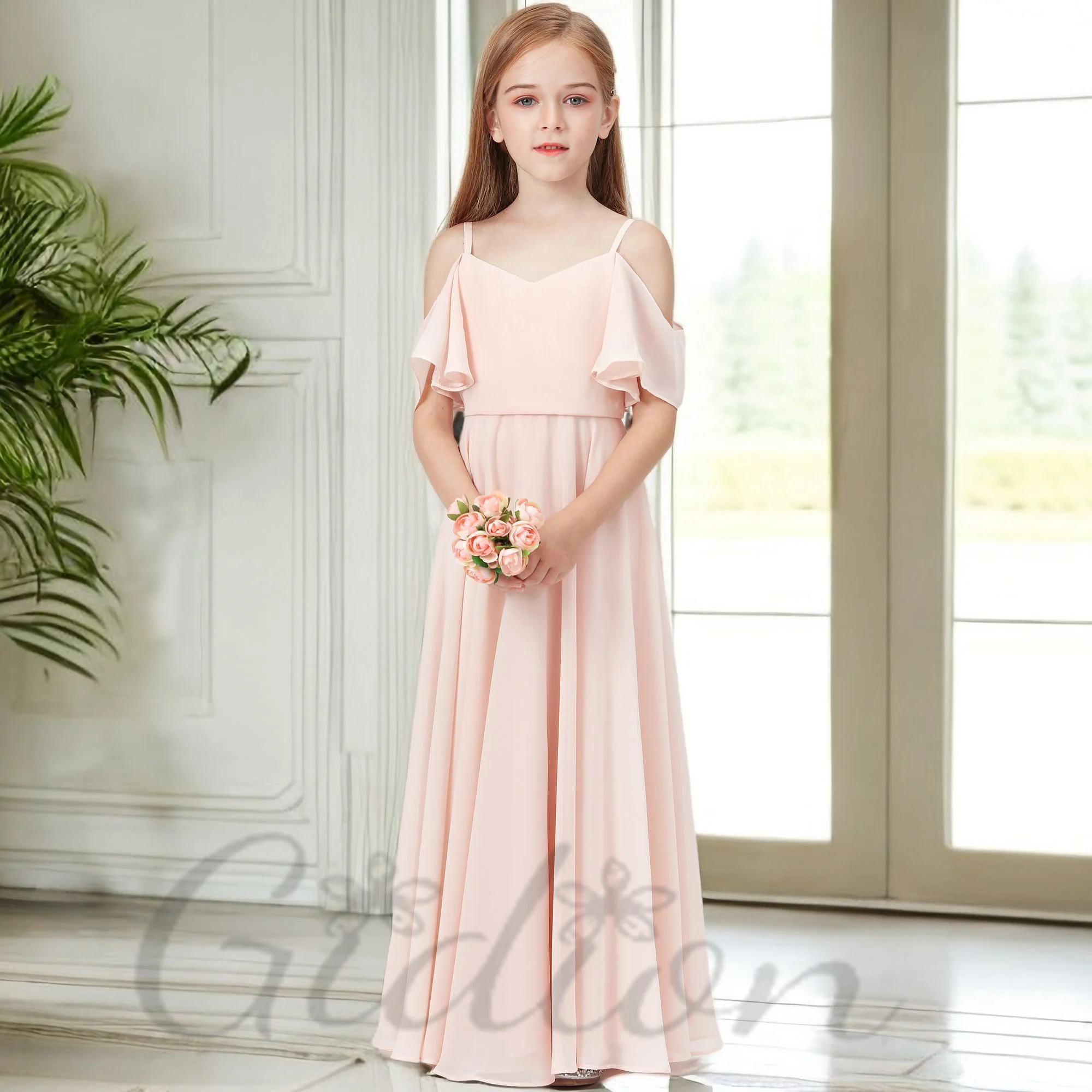 Boho Spaghetti Straps Junior Bridesmaid Dress For Child Ceremony Birthday Wedding Pagent Evening Party DebutanteBall Celebration