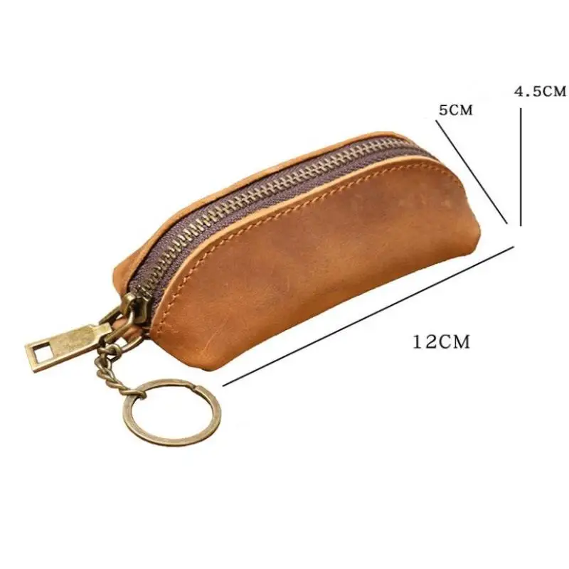 Monedero de cuero genuino, cartera de mano Vintage con cremallera, tarjetero Retro, tarjetero, funda organizadora para llaves de mujer