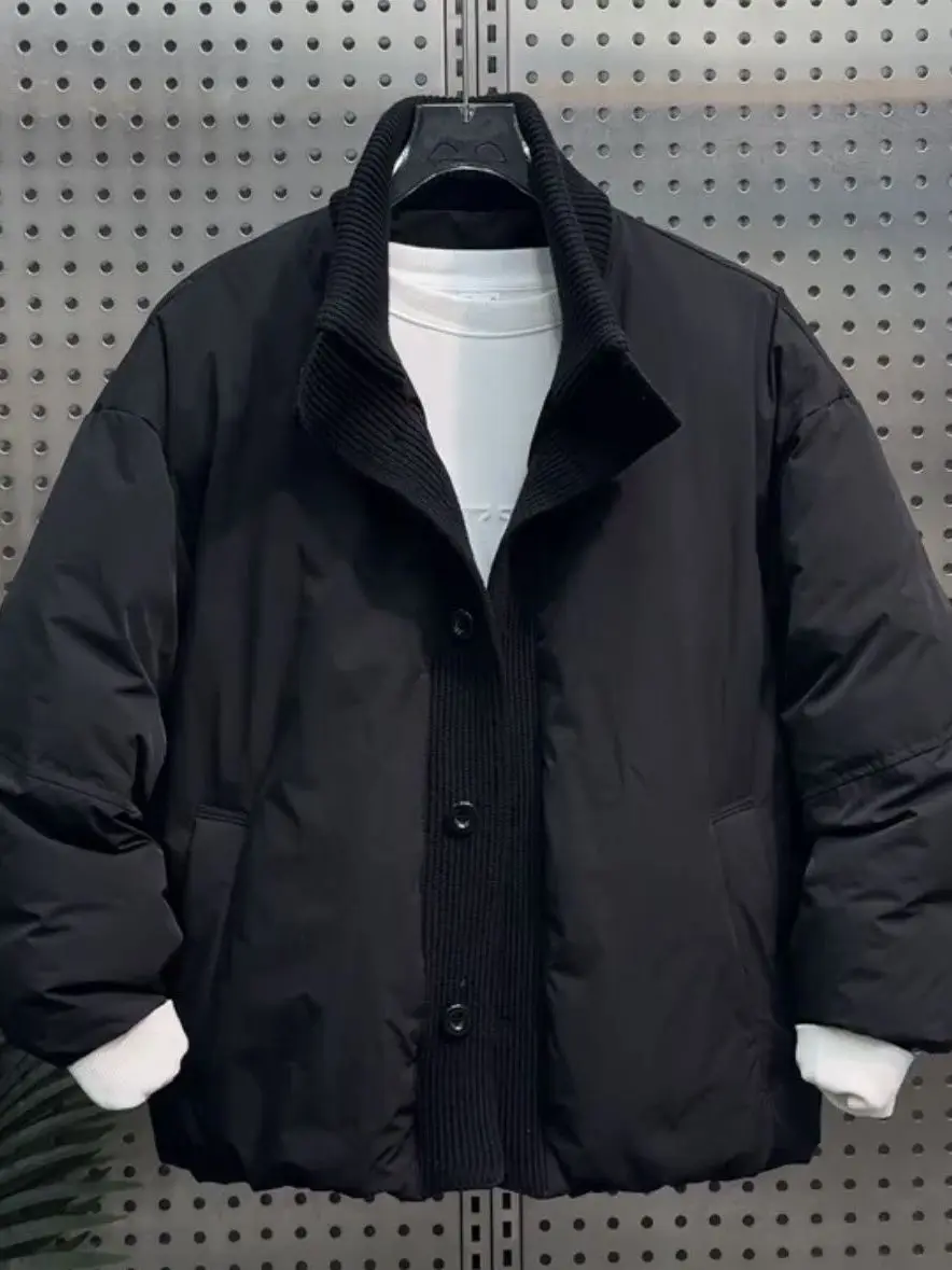 

Новая зимняя мужская модная куртка-пуховик с воротником-стойкой, в стиле пэчворк, из белого пуха, теплая и стильная верхняя одежда