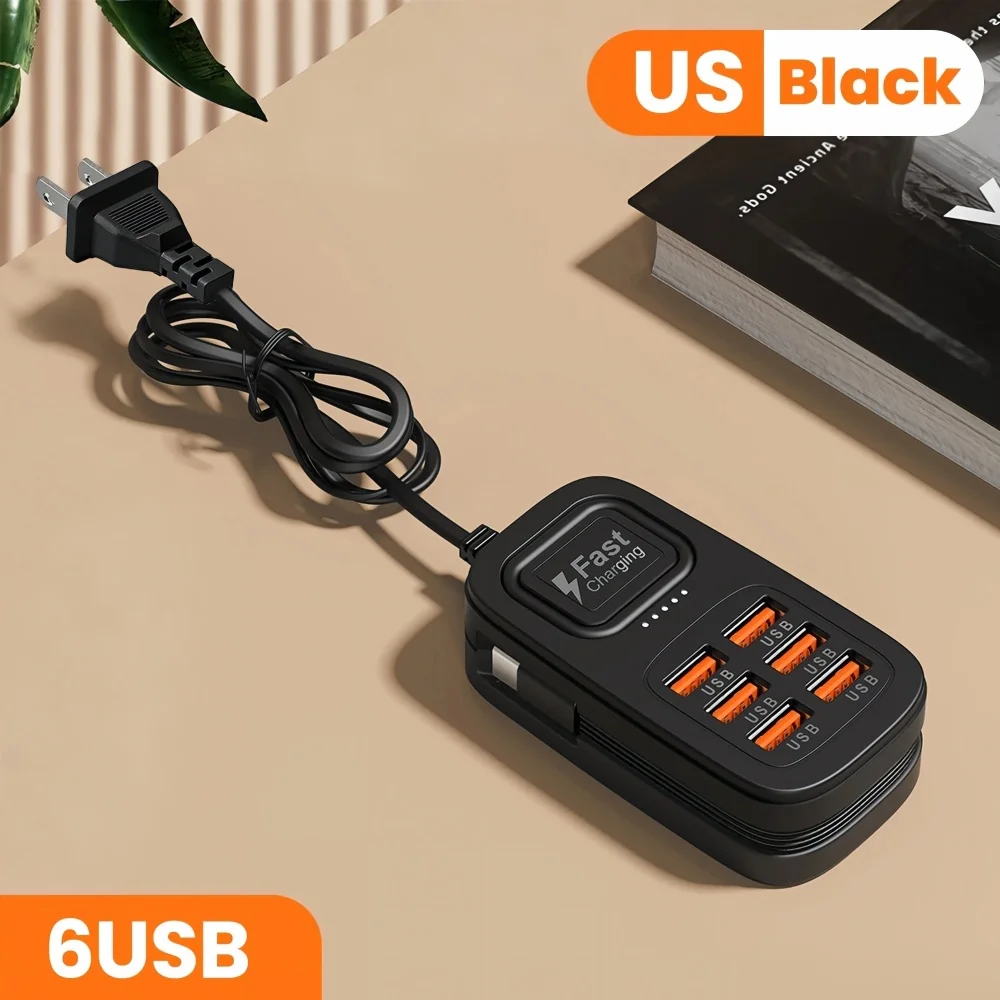 6-in-1 Desktop-Ladestation USB-Schnellladegerät Steckdosenleiste Typ C Multifunktionaler Ladeadapter EU US UK Stecker Ladebuchse