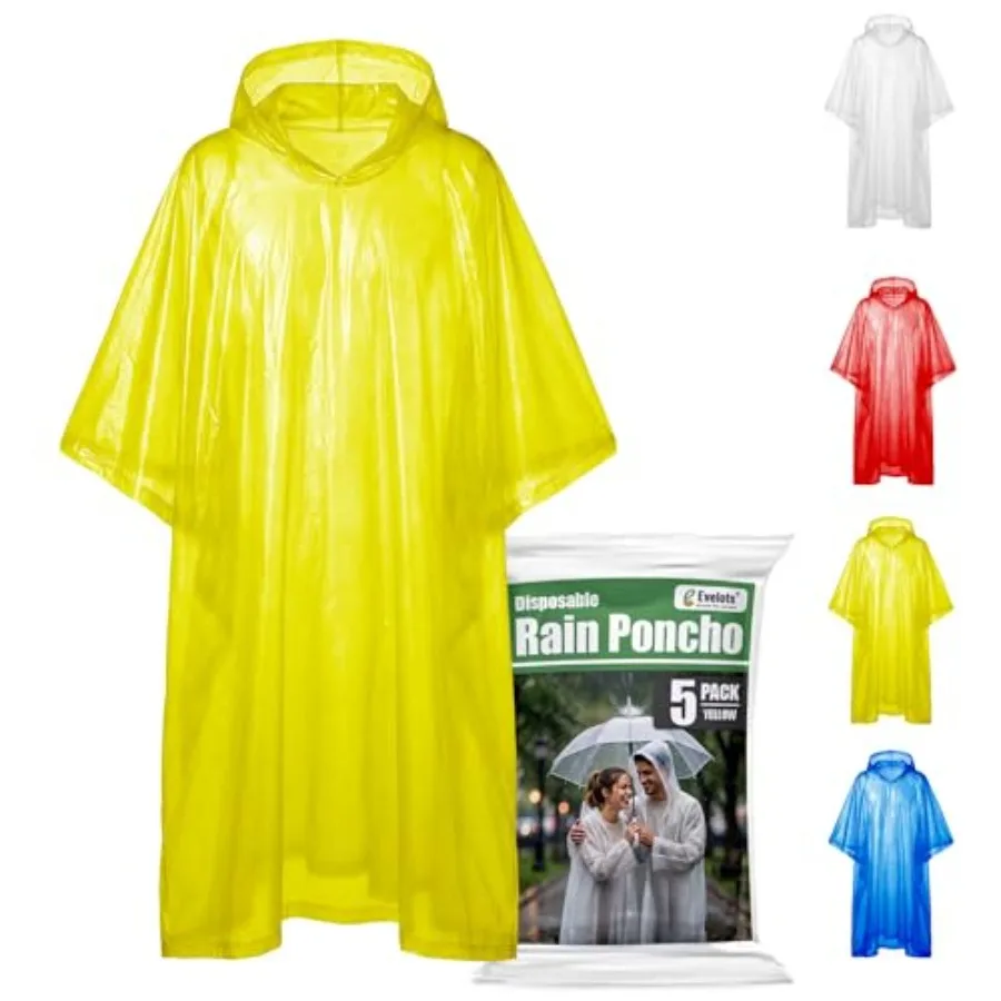 

Evelots Rain Poncho for Adults - Disposable Raincoats with Hood - Unisex, Durable Thick Plastic