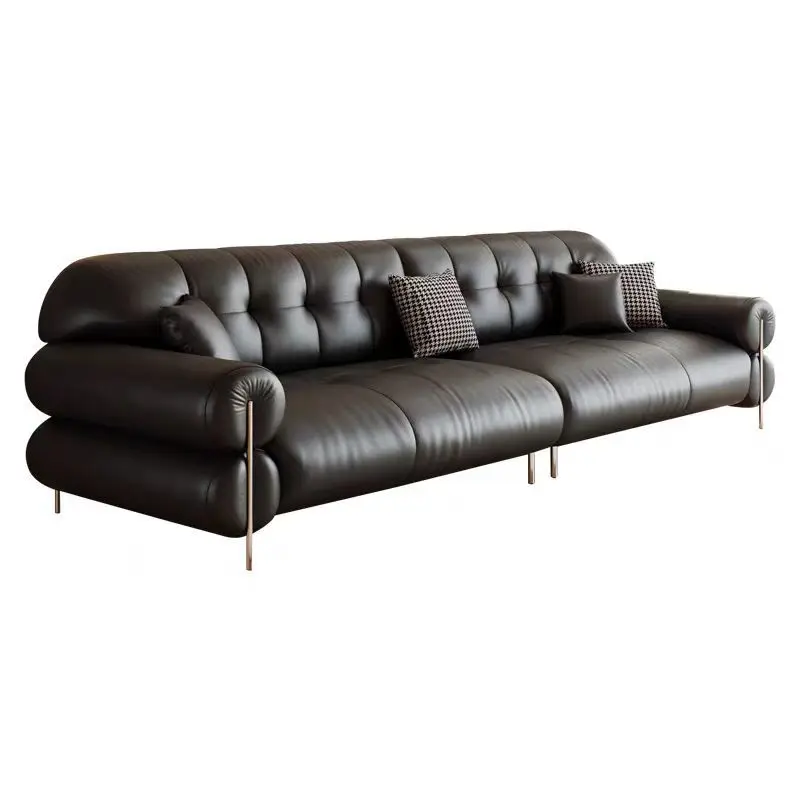 

Brown sugar cloud living room first layer cowhide medium and antique small apartment modern simple straight row sofa