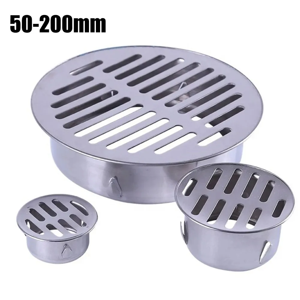 1pc Floor Drain 50-200mm Stainless Steel Balcony Drainage Roof Round Floor Drain Cover Rain Pipe Cap PVC Drain Pipe Floor Drain