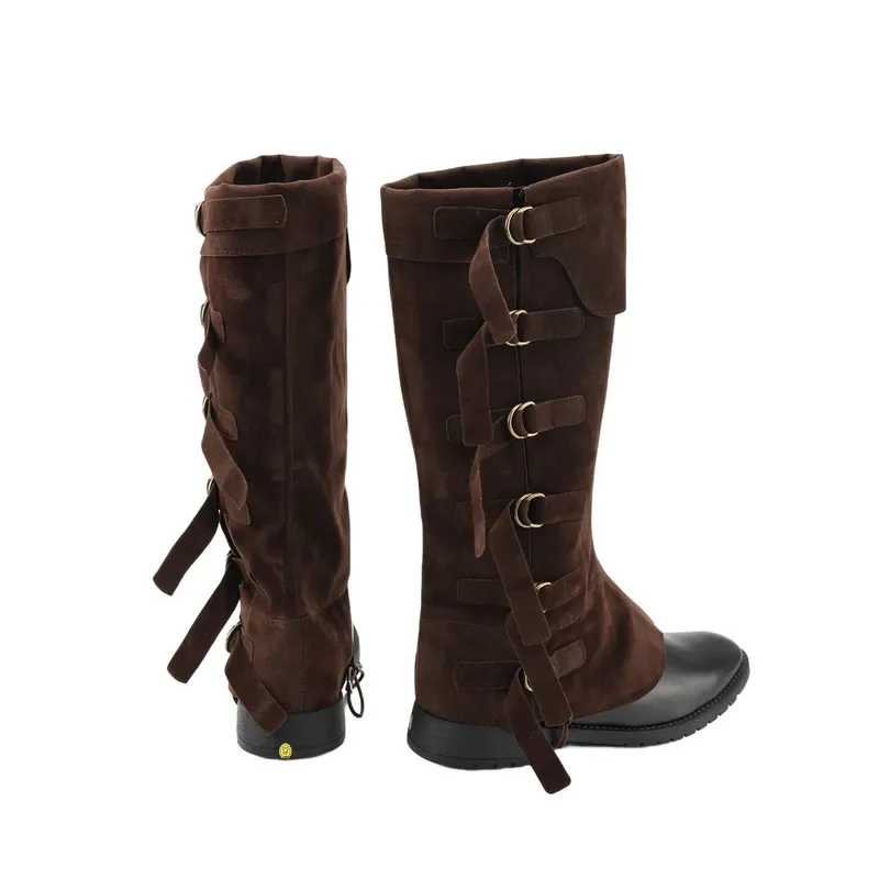 lili 123Medieval Retro Renaissance Adjustable High Boot Covers Viking Pirate Leather Legguard Long Boots Guard Halloween Costume