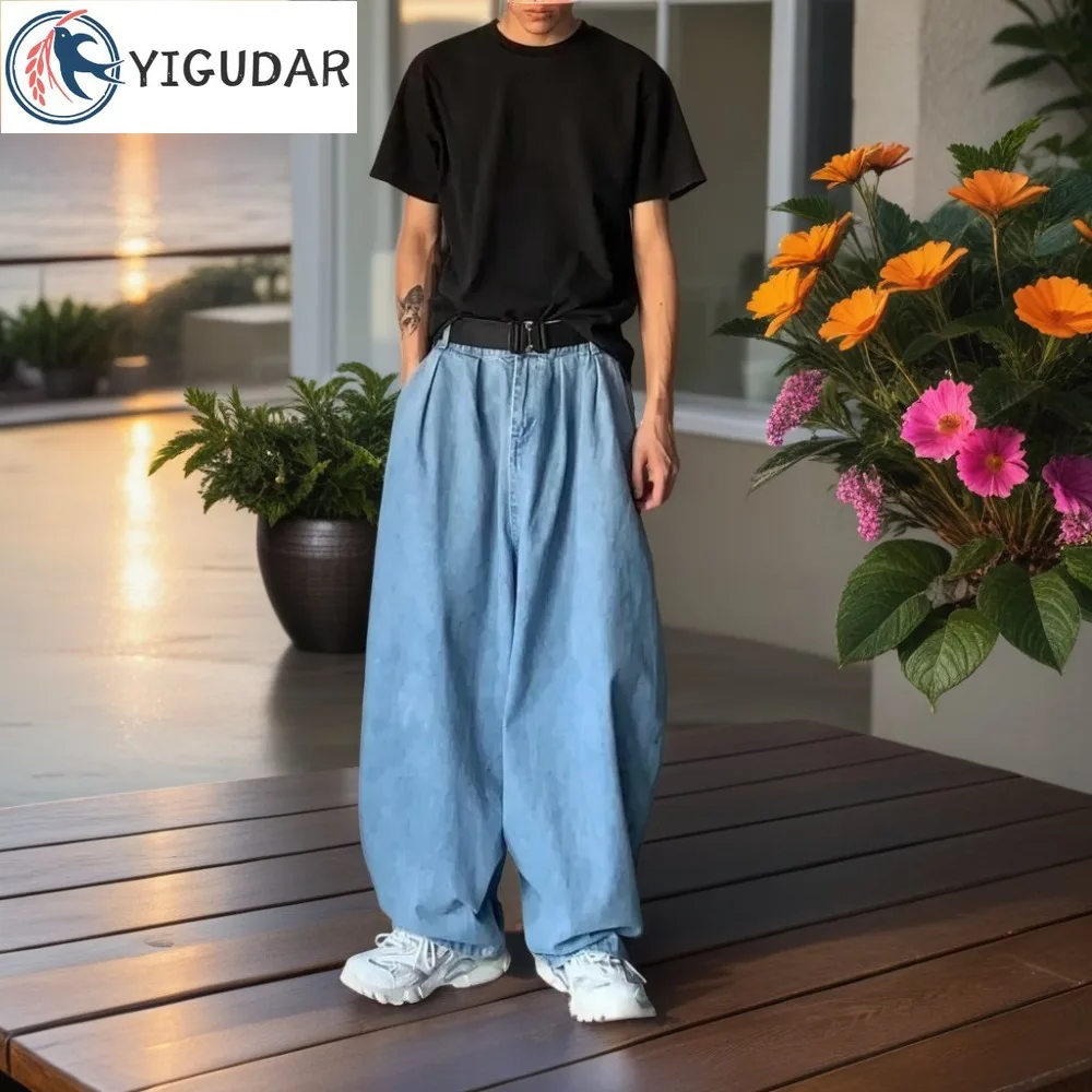 

Straight Jeans Men Blue Loose Denim Trousers Neutral Y2K Streetwear Casual Wide Jeans Women Pants Baggy Men Jeans