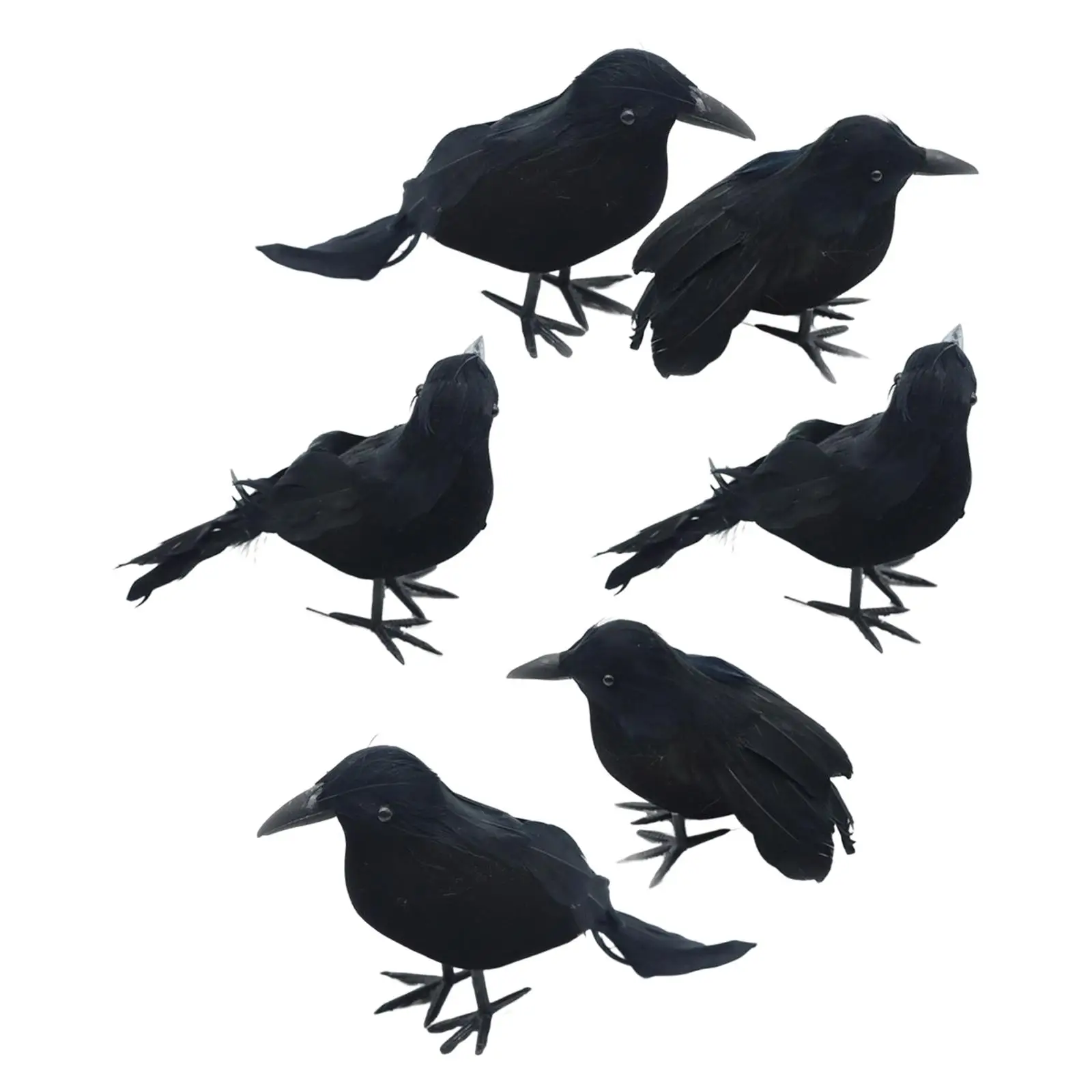 6 Pieces Simulation Halloween Crows Animal Model Black Feathered Crows for Party