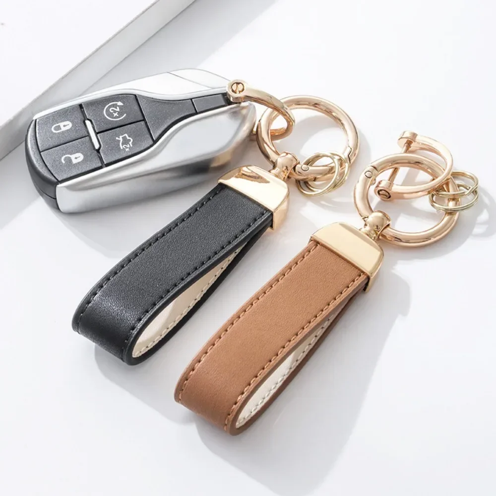 Customized Logo Name PU Leather Keychain Business Leather Key Chain for Men Women Car Keyring O-ring Engraved Engraving Gift