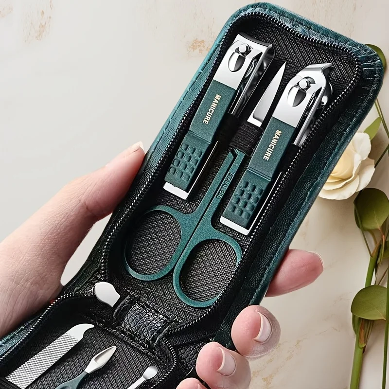 Juego de cuidado de uñas de 6 piezas: tijeras y cortaúñas de alta gama para hombres y mujeres, kit de manicura portátil con bolsa
