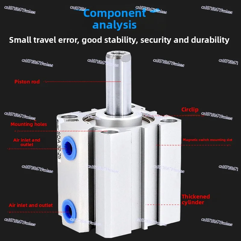 Thin Cylinder Sda32/40/50/63/80 Small 100 Square Cylinder Pneumatic Accessories