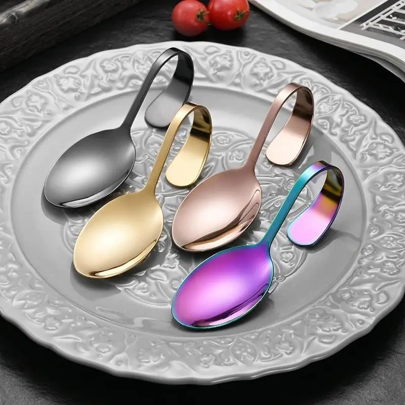 Unusual Bend Spoon Rustproof Metal Hanging Cup Coffee Dessert Teaspoon For Expert Cooks And Domestic Users