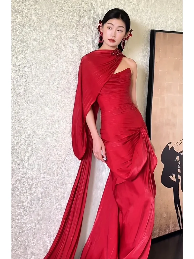 

Элегантное красное вечернее платье для женщин: приталенное, с высокой талией, длинная юбка, на молнии, идеально для свадьбы и вечеринок