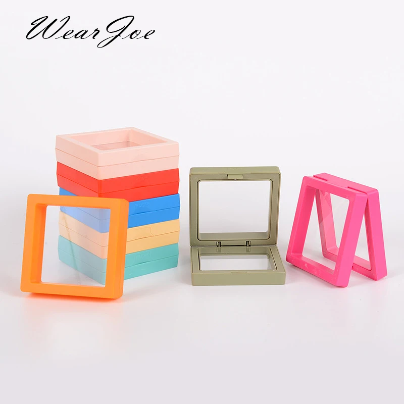 Colorful Travel PE Film Jewelry Storage Box Set Rings Bracelet Coin Gems Organizer 3D Floating Frame Dustproof Exhibition Decor