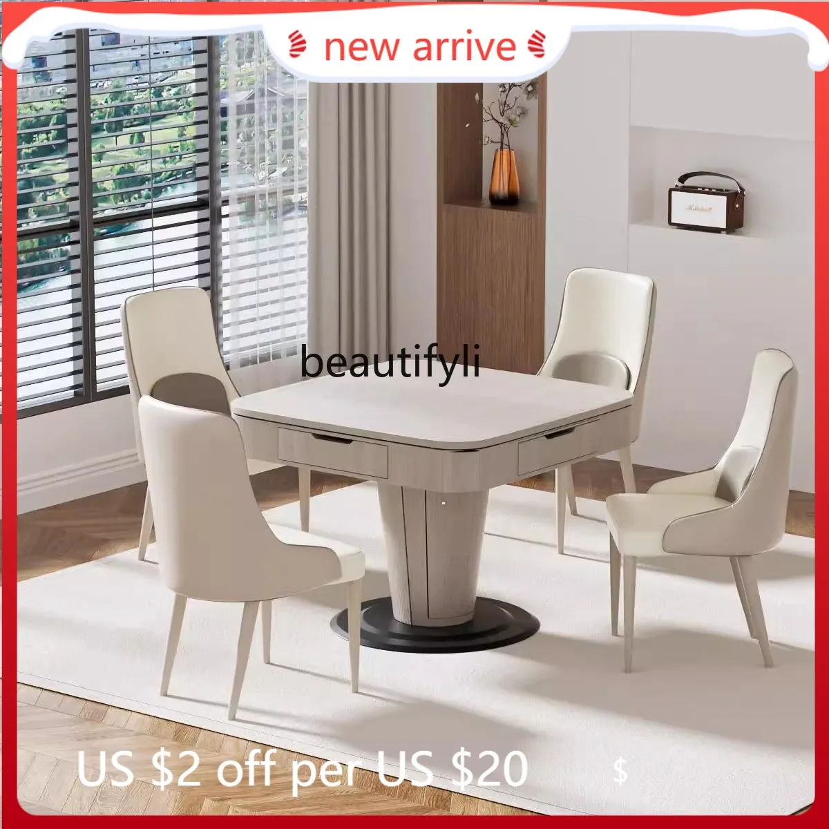 

G1218 Modern solid wood mahjong machine, automatic mahjong table, dining table, dual-purpose bass electric machine, hemp integra