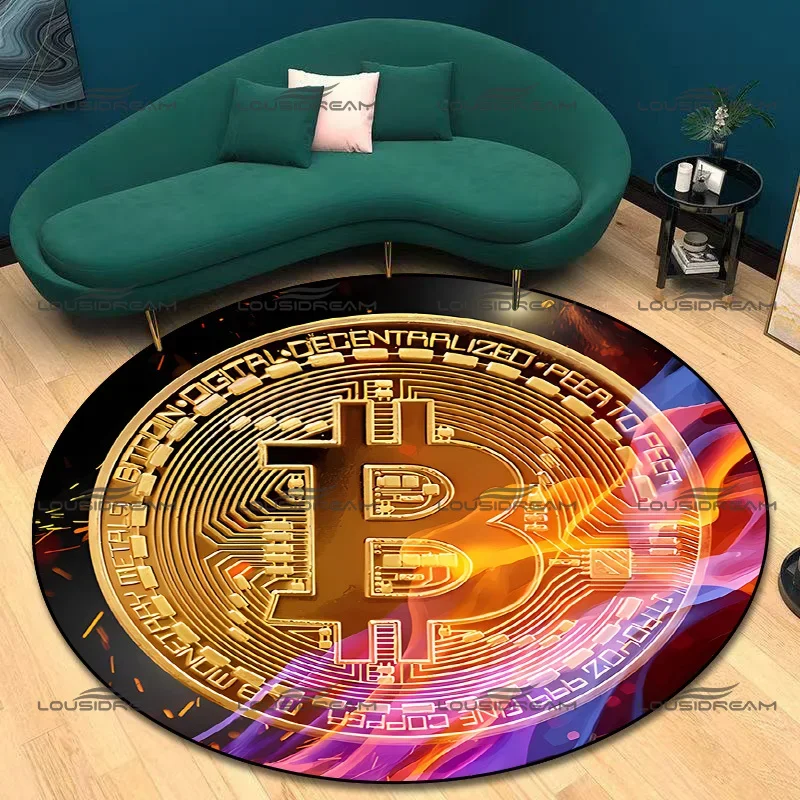 Round Virtual Currency Pattern Carpet Bitcoin Element Rugs Indoor Home Decoration Mats Seat Sofa Mats