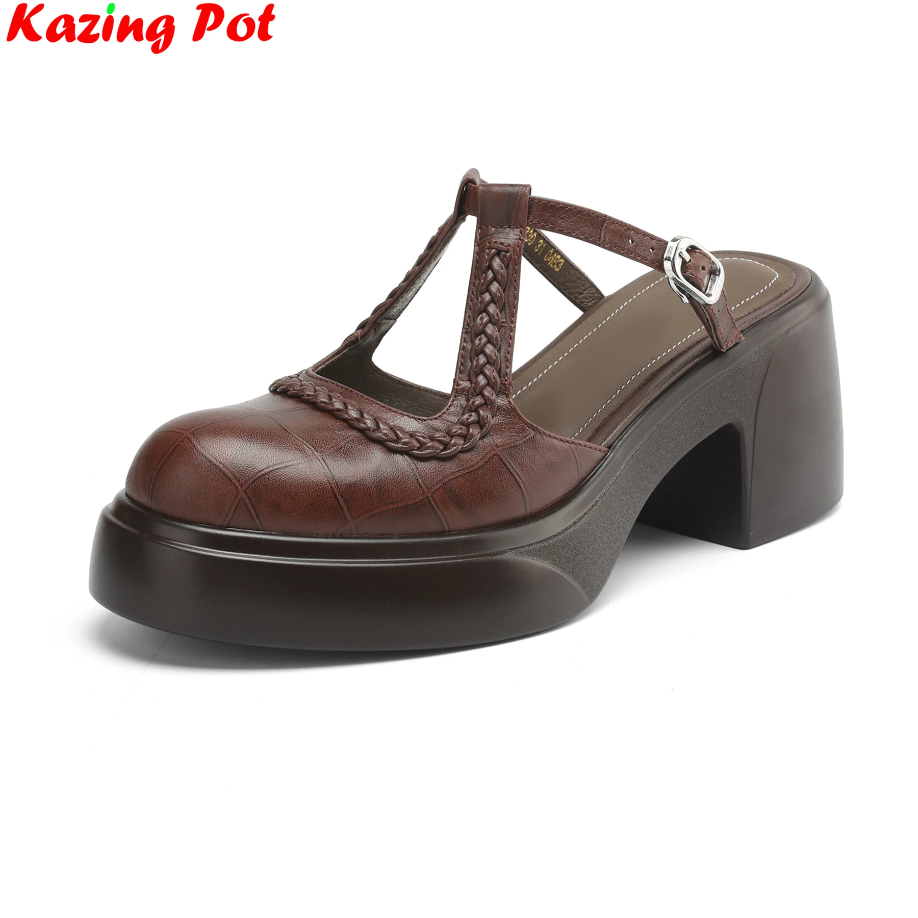 

Krazing Pot Cow Leather Mules Round Toe High Heels Elegant Summer Shoes Print Platform Casual Brand Dating Modern Women Sandals