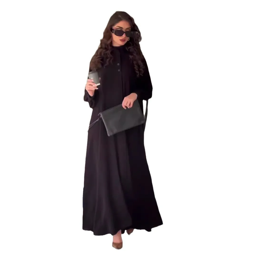 2024 Chic Temperament Commuting Black Loose Lantern Sleeve Loose Large Train Skirt Dress Vintage Dress