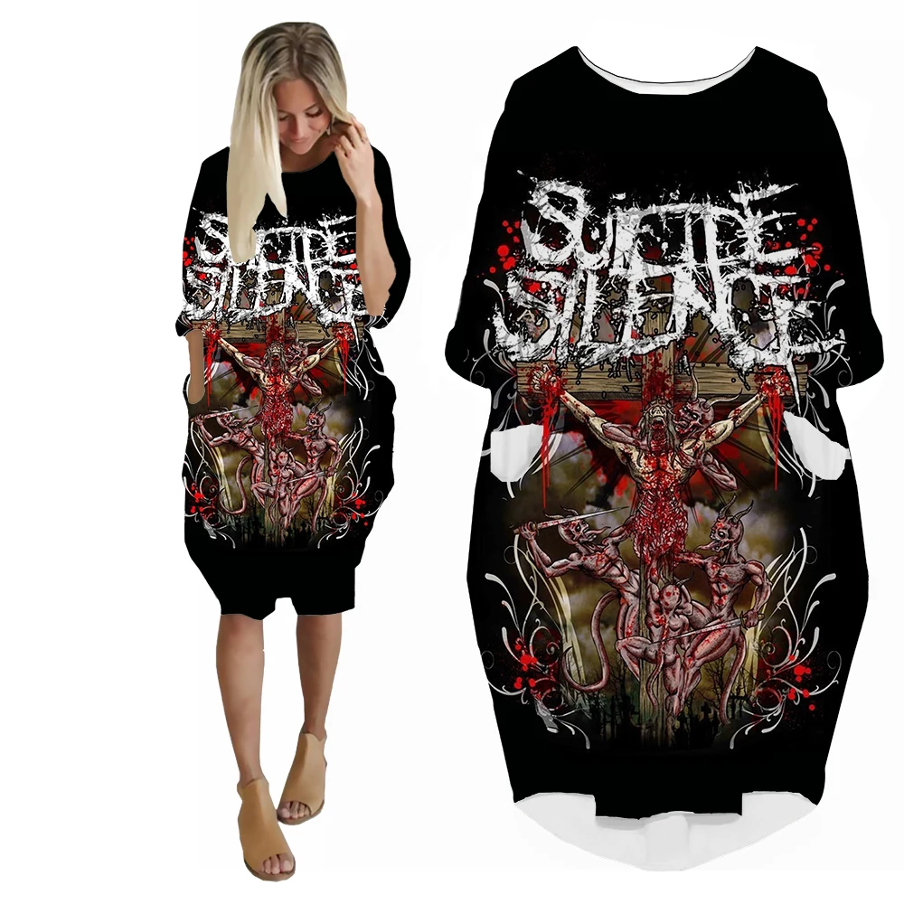 SONSPEE Street Horror Style Gothic Skeleton Graphic Women's Dress 3D Print Hell Demon Monster Skull Skirt Lady Casual Loose Gown